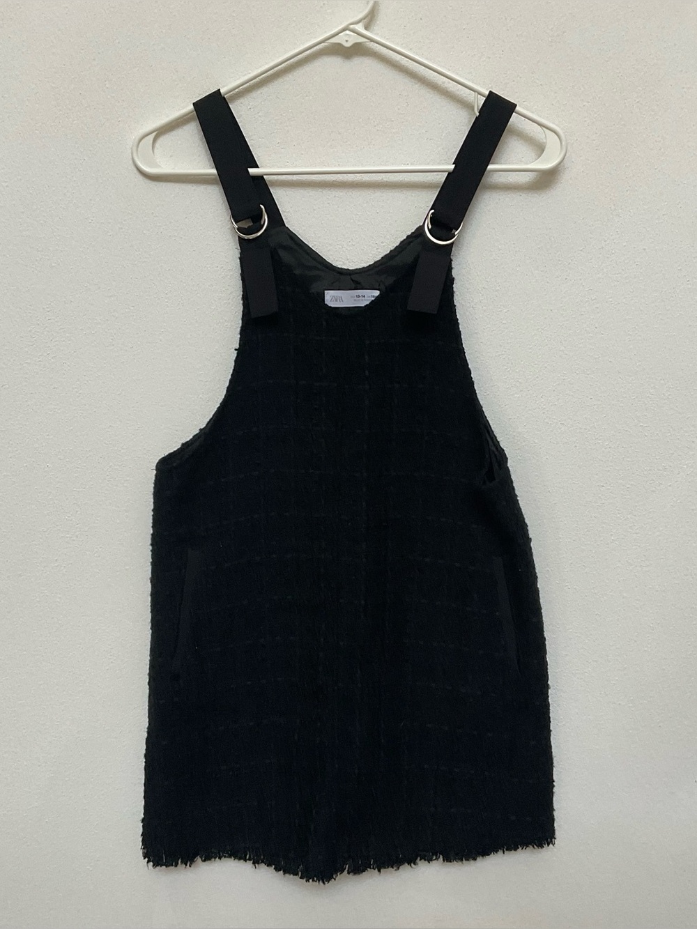 Zara Kids Black Textured Tweed Pinafore Jumper/Dress Size 13/14 Adjustable Strap